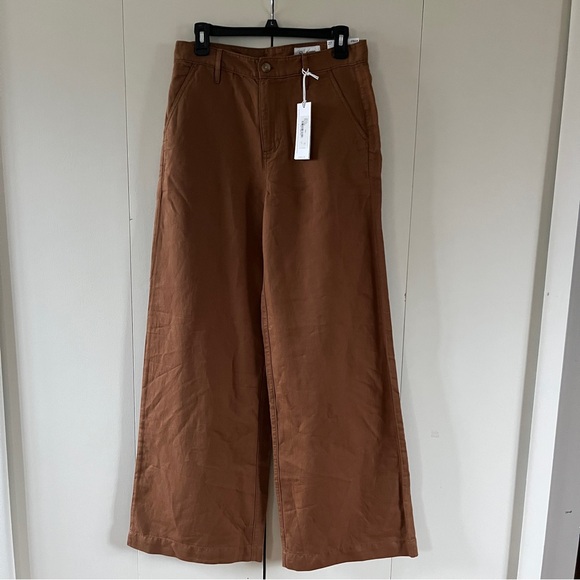 NWT AG Stella LOW SLUNG PALAZZO Linen Blend Wide Leg Pant Tree Bark 27 Rust Tan - Picture 4 of 10